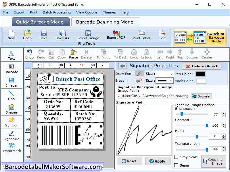 Post Office Bank Barcode Software - Screenshot 1