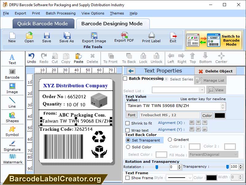 Packaging Barcode Label Tool - Screenshot 1