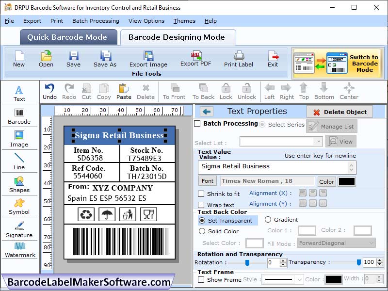 Manufacturing Barcode Label Software - Screenshot 1