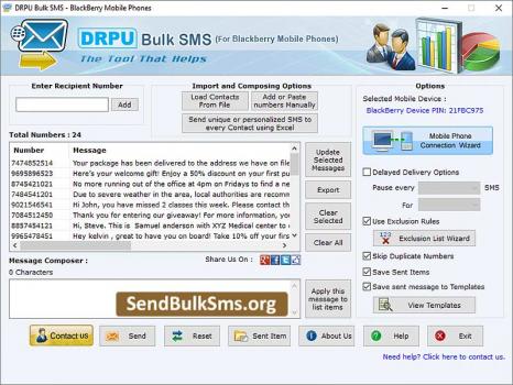 Bulk SMS Software Blackberry - Screenshot 1