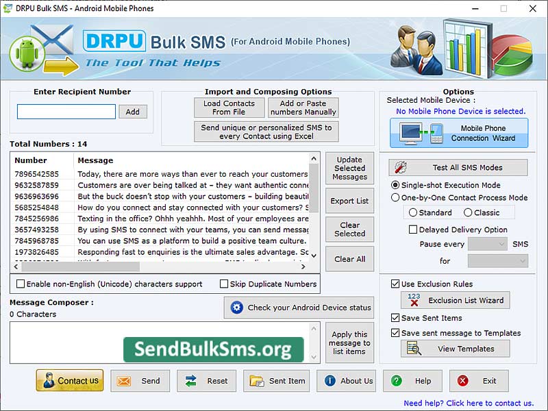 Android SMS Sender Software - Screenshot 1