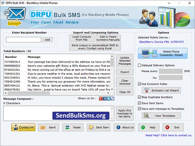 Blackberry Text SMS Program - Screenshot 1