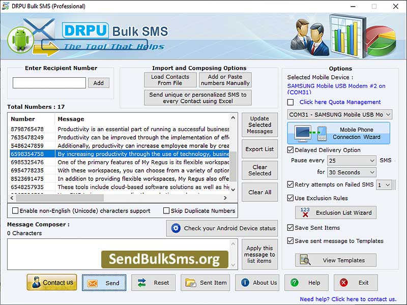 GSM Mobiles Bulk SMS Software - Screenshot 1