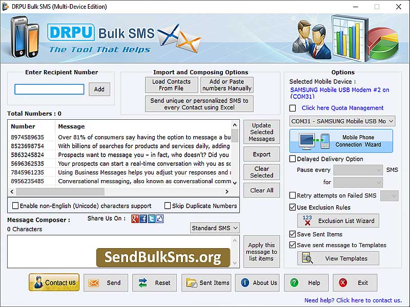 Send Bulk Text SMS Software - Screenshot 1