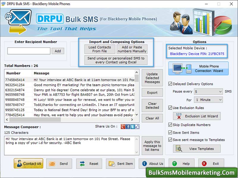 Bulk SMS Marketing Software Blackberry - Screenshot 1