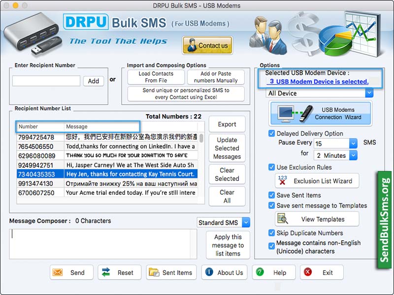 Mac Bulk SMS Software for USB Modem - Screenshot 1
