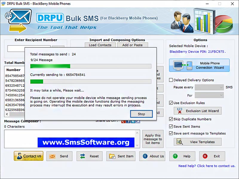Blackberry Text Messaging Tool - Screenshot 1