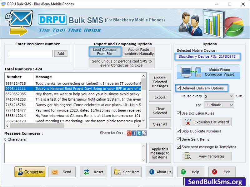 BlackBerry SMS Software - Screenshot 1