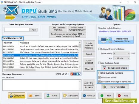 Send Bulk SMS for BlackBerry Mobile - Screenshot 1