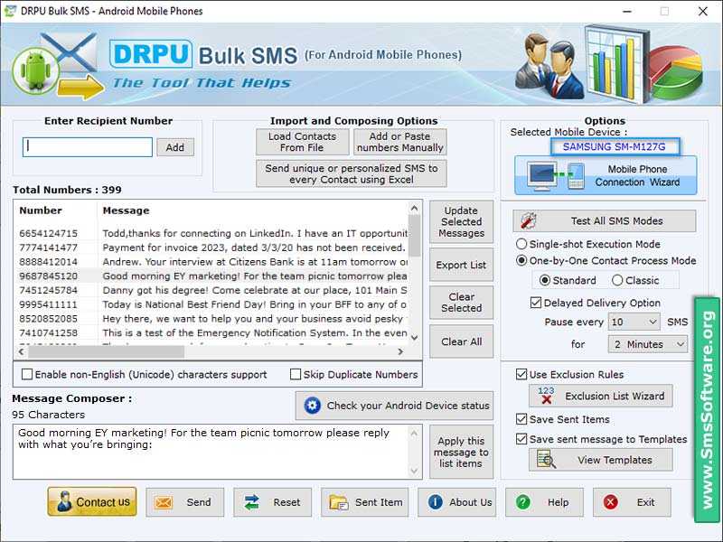 Android Mobile Text SMS Software - Screenshot 1