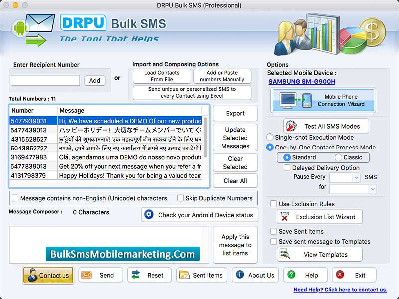 Mac Bulk SMS Software for Android - Screenshot 1