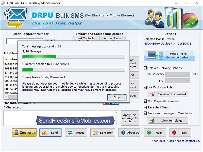 Send Free SMS BlackBerry - Screenshot 1