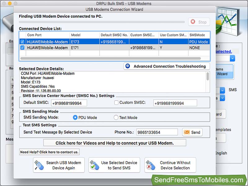 Mac Send Free SMS Modem - Screenshot 1