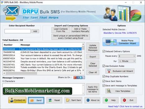 BlackBerry Bulk SMS Mobile Marketing - Screenshot 1