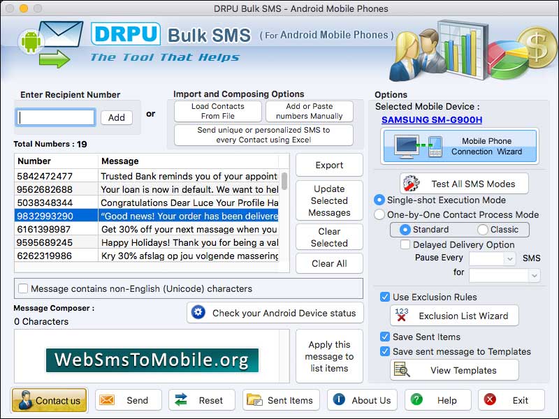 Mac Bulk SMS Android Phone - Screenshot 1