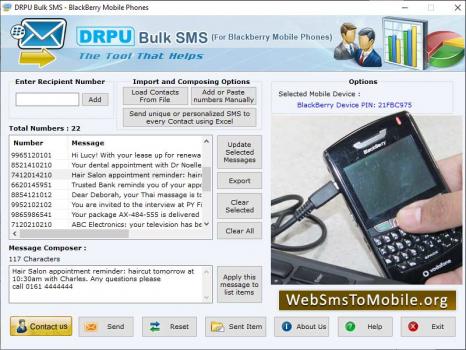 Blackberry Mobile Bulk SMS Software - Screenshot 1