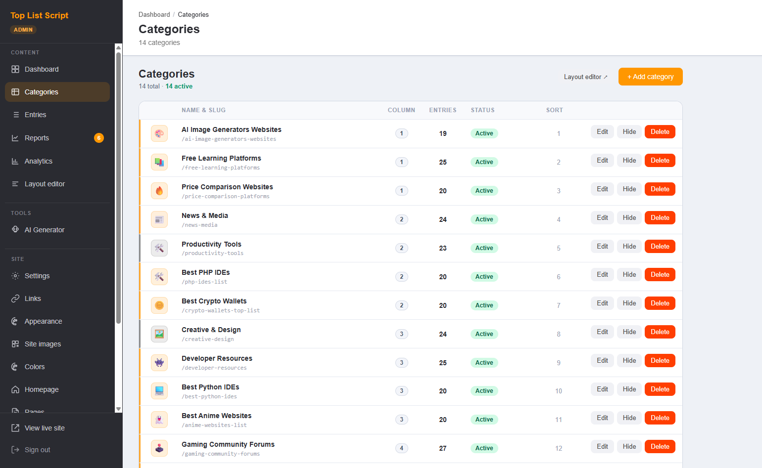 PHP Link Directory Script - Top List Script & Website Review Script - Screenshot 4