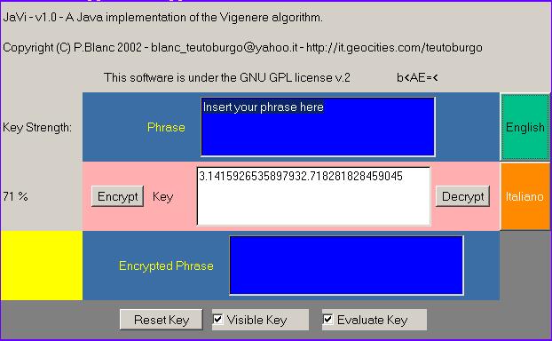 JaVi (Java Vigenere) - Screenshot 1